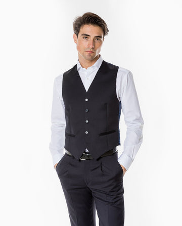 Dark Blue Vest Plain 100% Wool